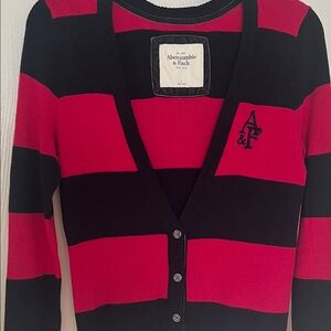 Abercrombie & Fitch Y2K 90’s Women's Cardigan - Navy and Pink Stripes Large